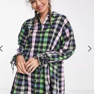 ASOS DESIGN cotton mini oversized shirt dress in grunge gingham